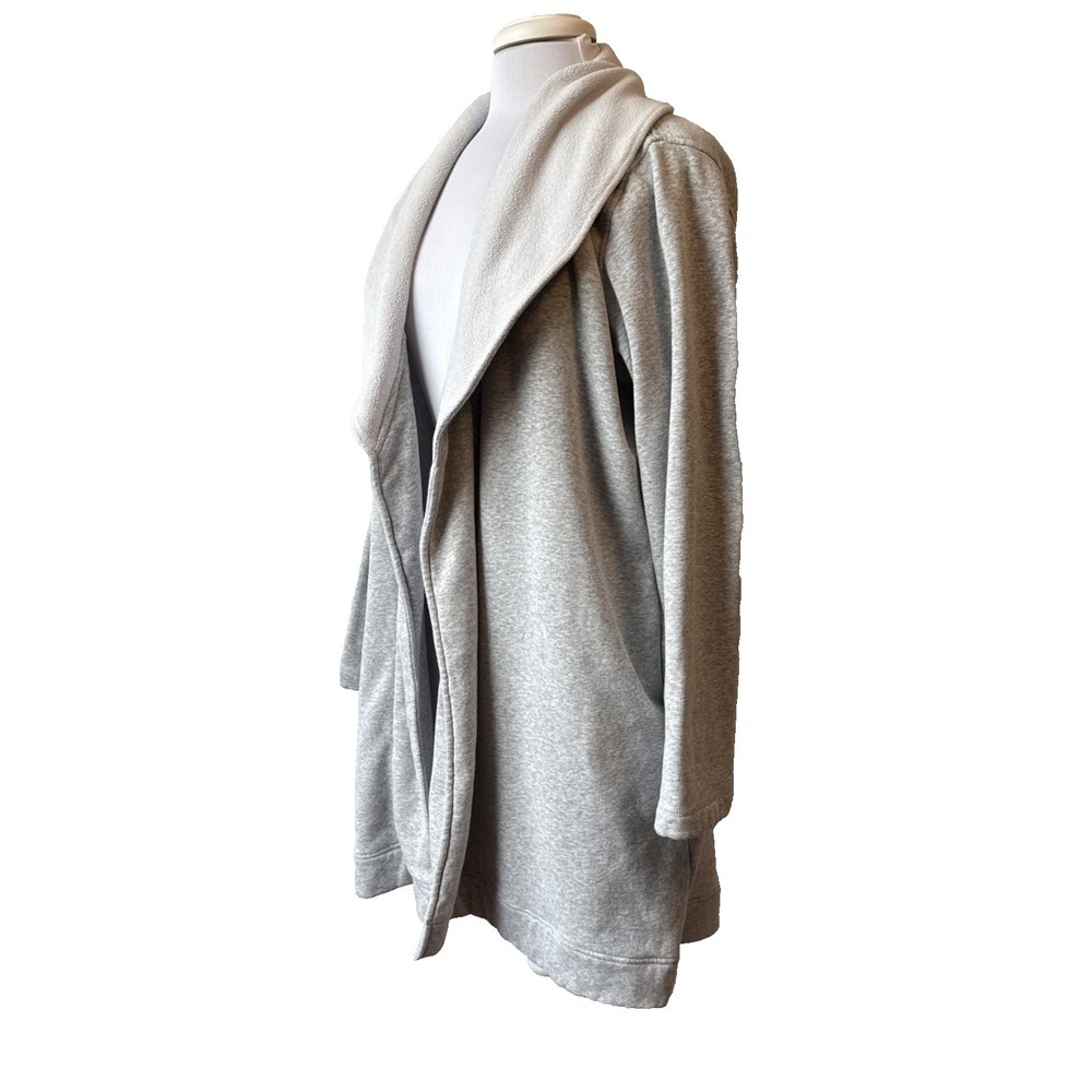 UGG Heather Gray Fleece Lined Open Front Cardigan Jacket Robe Cozy Loungewear Lg
